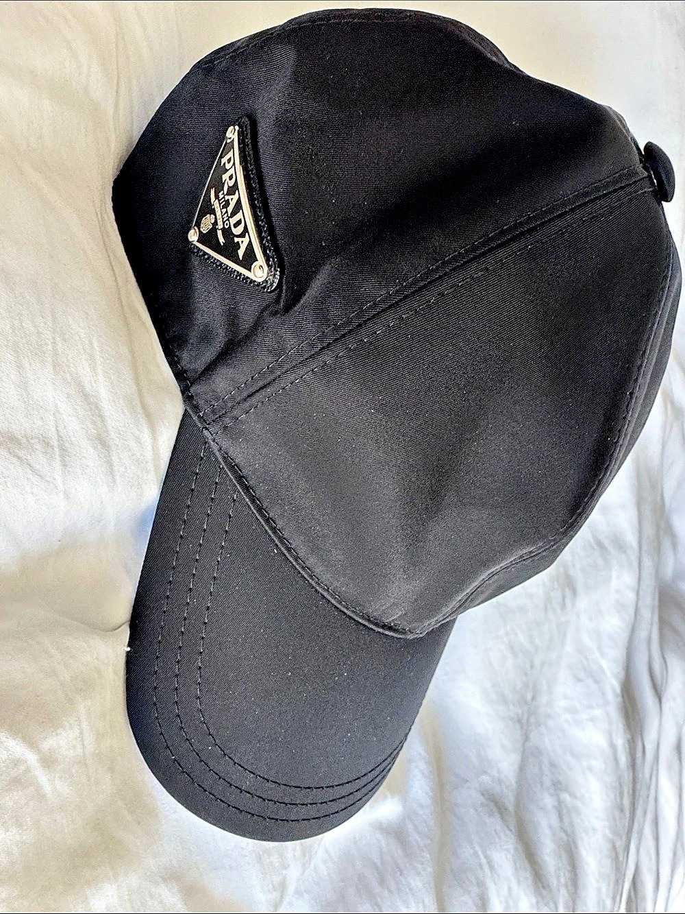 Prada Re-Nylon Baseball Cap Black Logo Size Large Unisex